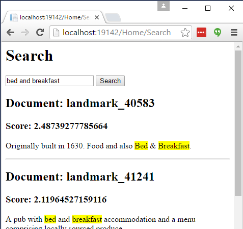 Full Text Search results in ASP.NET