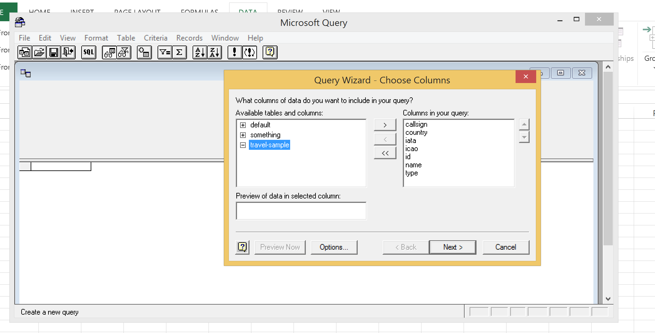 ODBC Excel All Columns - Windows